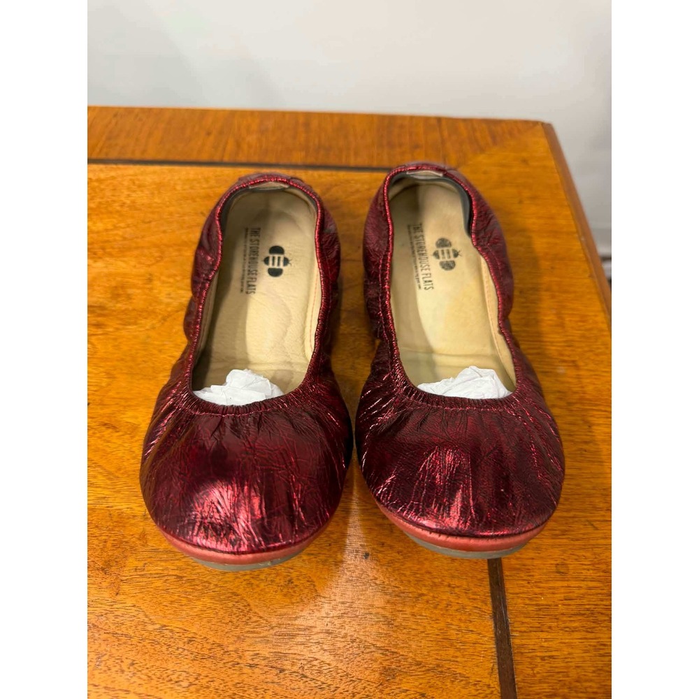 The Storehouse Flats 7 Metallic Red Crinkle Leather Foldable Ballet Flats Shoes